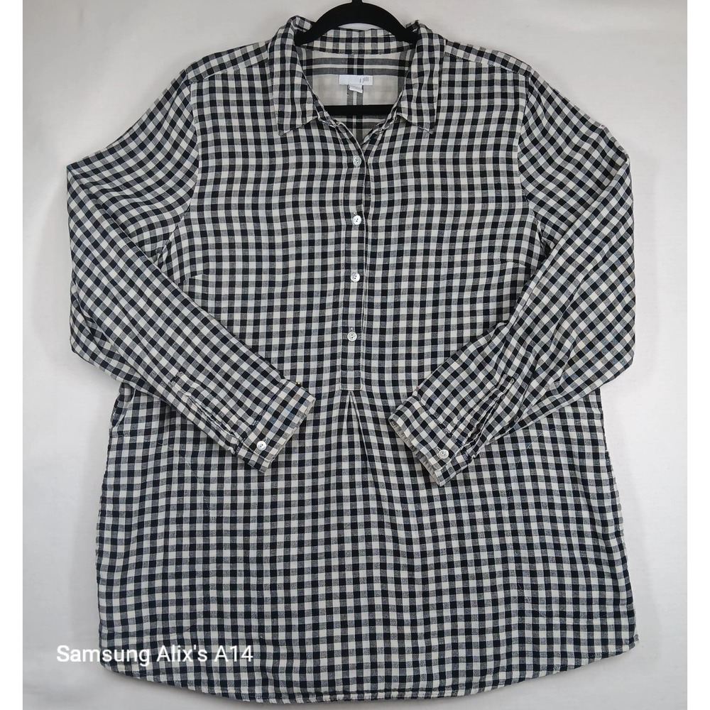 J.Jill Blouse Size Large Long Sleeve Cotton Black White Gingham Check Shirt - Picture 3 of 11